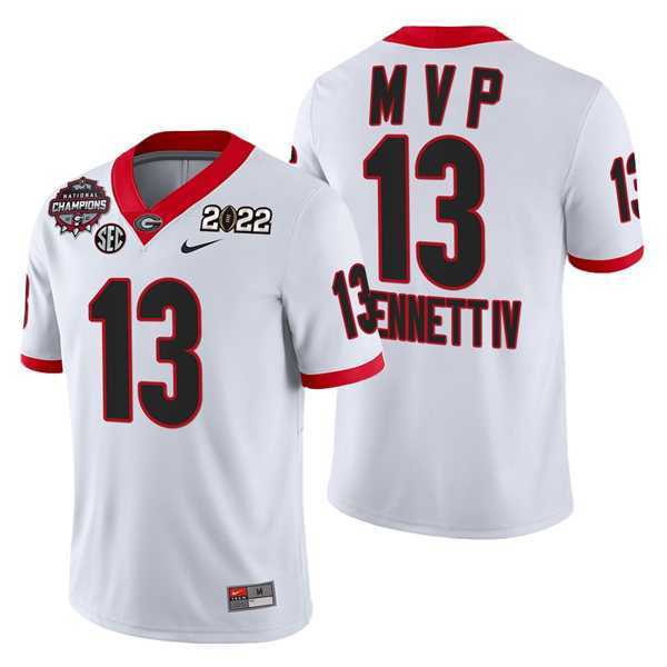Mens Georgia Bulldogs #13 Stetson Bennett IV White 2021-22 National Champions College Football Game MVP Jersey Dzhi